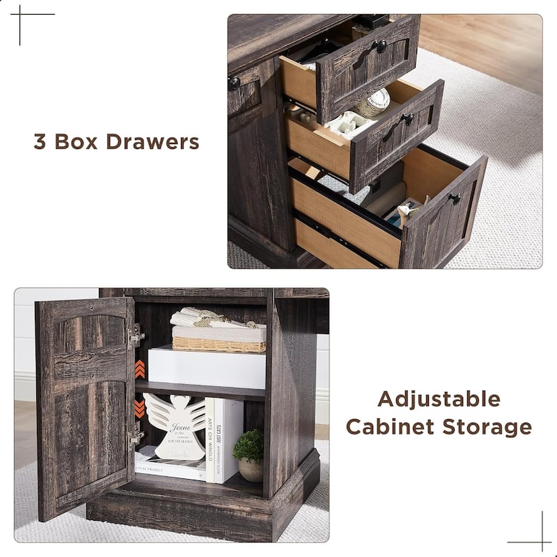 Farmhouse Computer Desk, Wood Home Office Desk with Charging Station