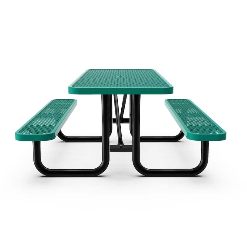 Commercial Grade Expanded Mesh Metal Outdoor Picnic Table - 95.75"D x 57.5"W x 30"H