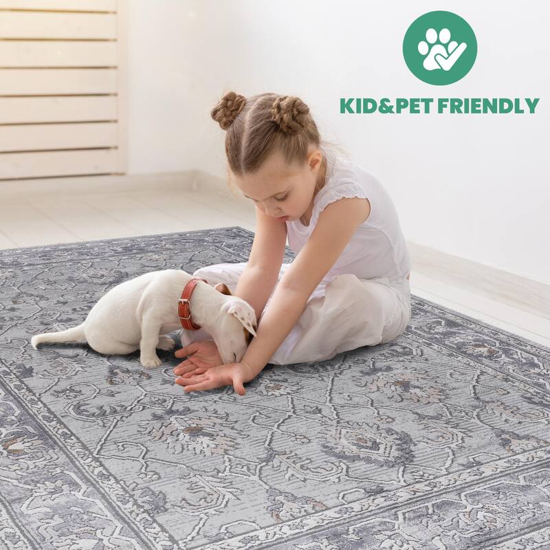 LOOM & LUXE Collection Ivory/Grey/Oriental Non-Shedding Area Rug