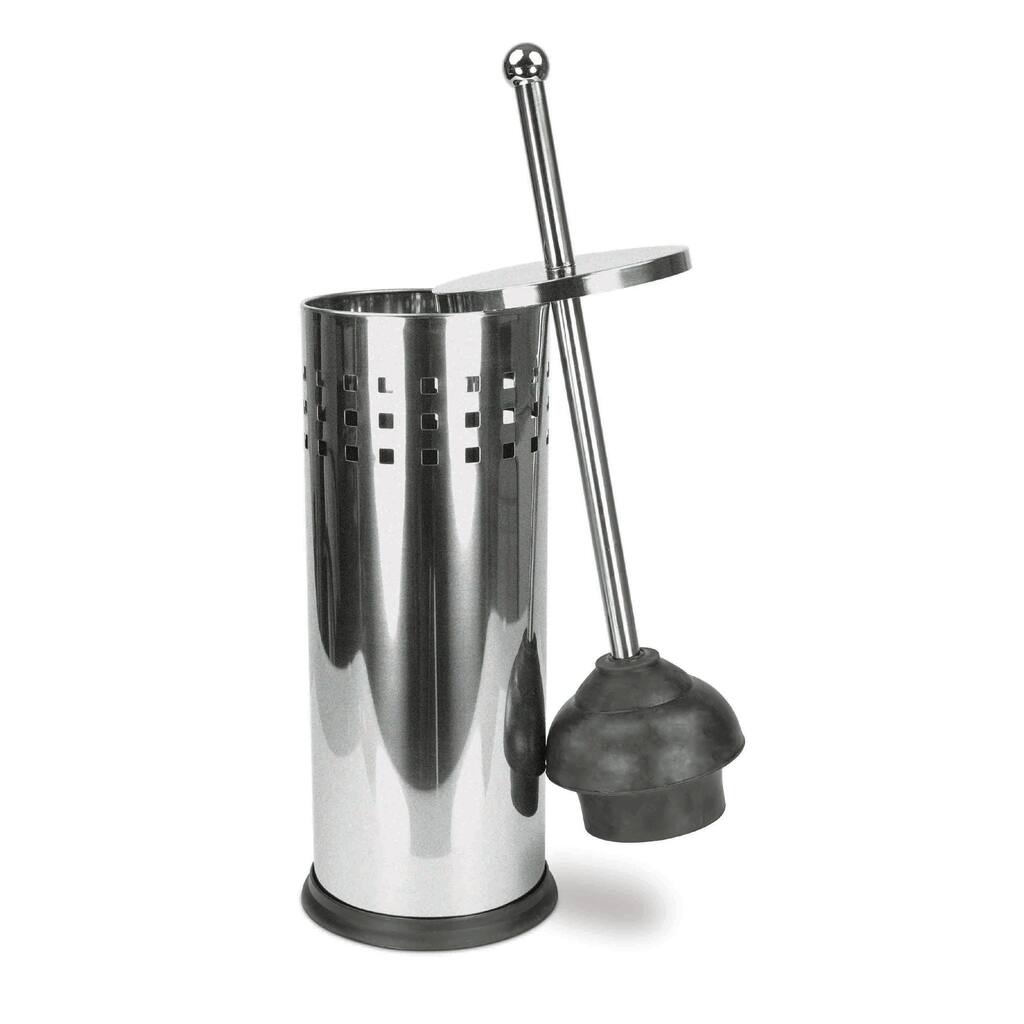 Home Basics Black and Silver Stainless Steel Toilet Plunger