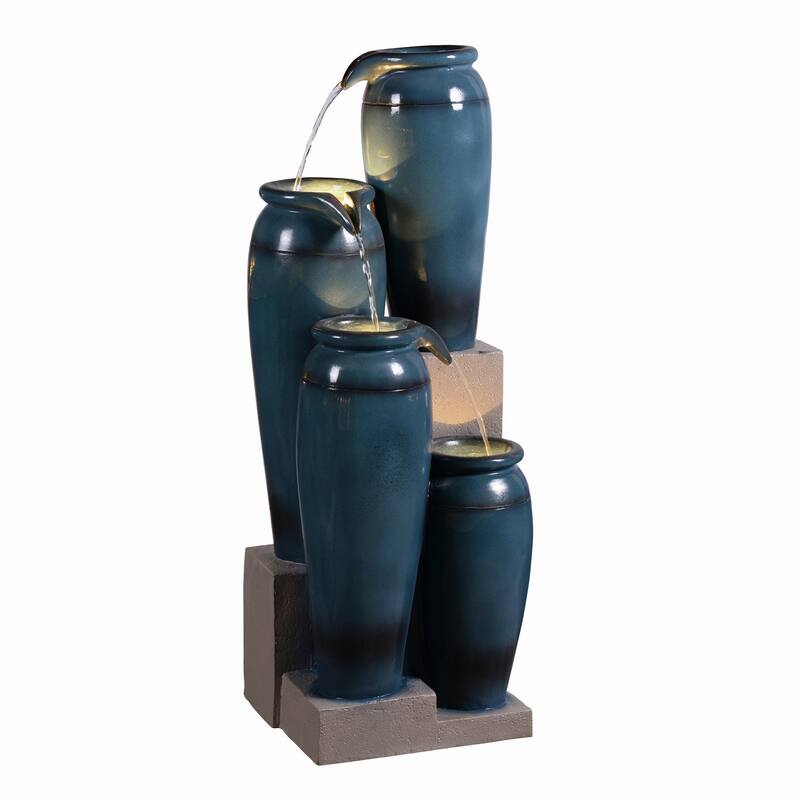 Multi Tiered LED Lighted Jug Outdoor Garden Water Fountain - 39.25"