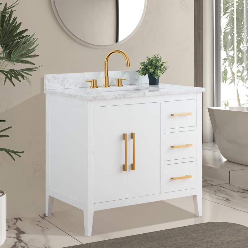 Vanity Art 36" Single Sink Bathroom Vanity Cabinet with Engineered Marble Countertop