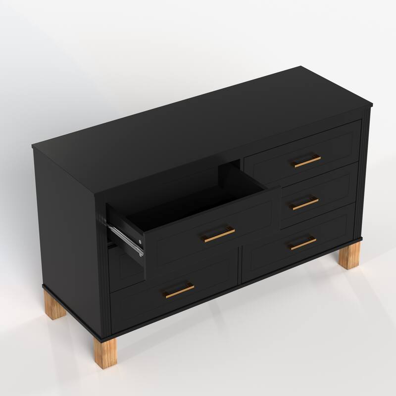 Roomfitters 6-Drawer Double Dresser, Modern Bedroom Storage Cabinet with Solid Wood Legs & Metal Handles