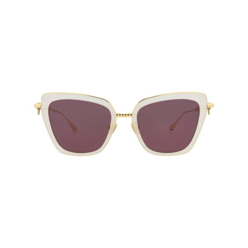 Valentino Cat Eye-Frame Metal/Acetate Sunglasses - Ivory Gold Bordeaux - Multi - Red Lens