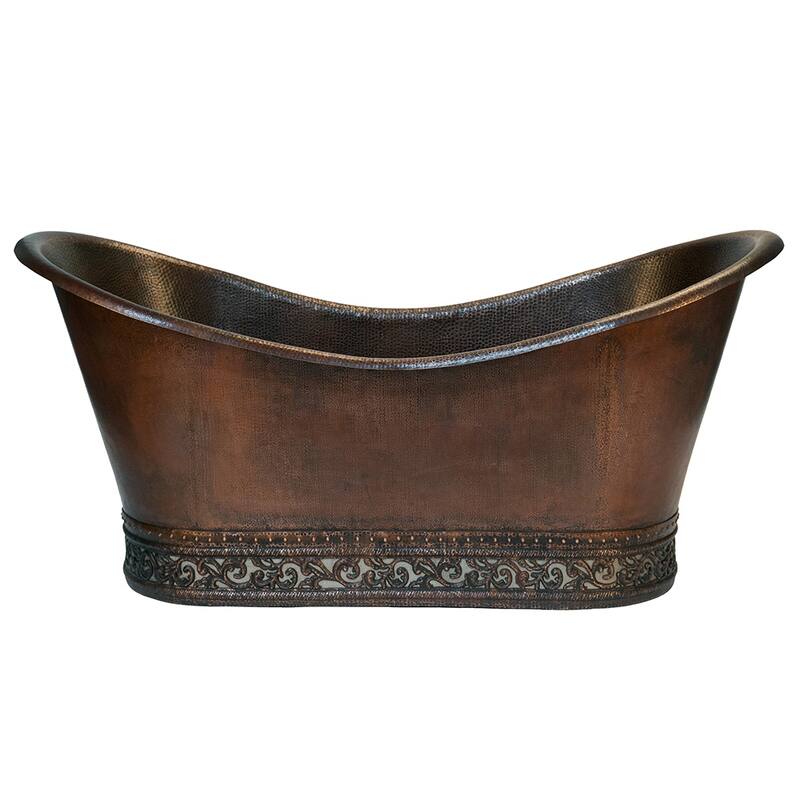 67-in Hammered Copper Double Slipper Bathtub with Scroll Base and Nickel Inlay (BTN67DB)