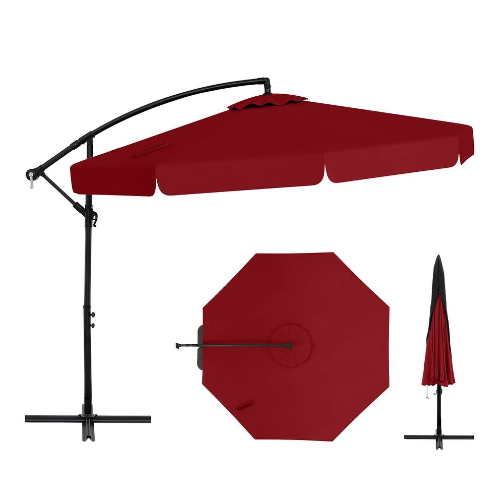 Gymax 10FT Offset Hanging Umbrella Patio Cantilever Umbrella w/ Easy