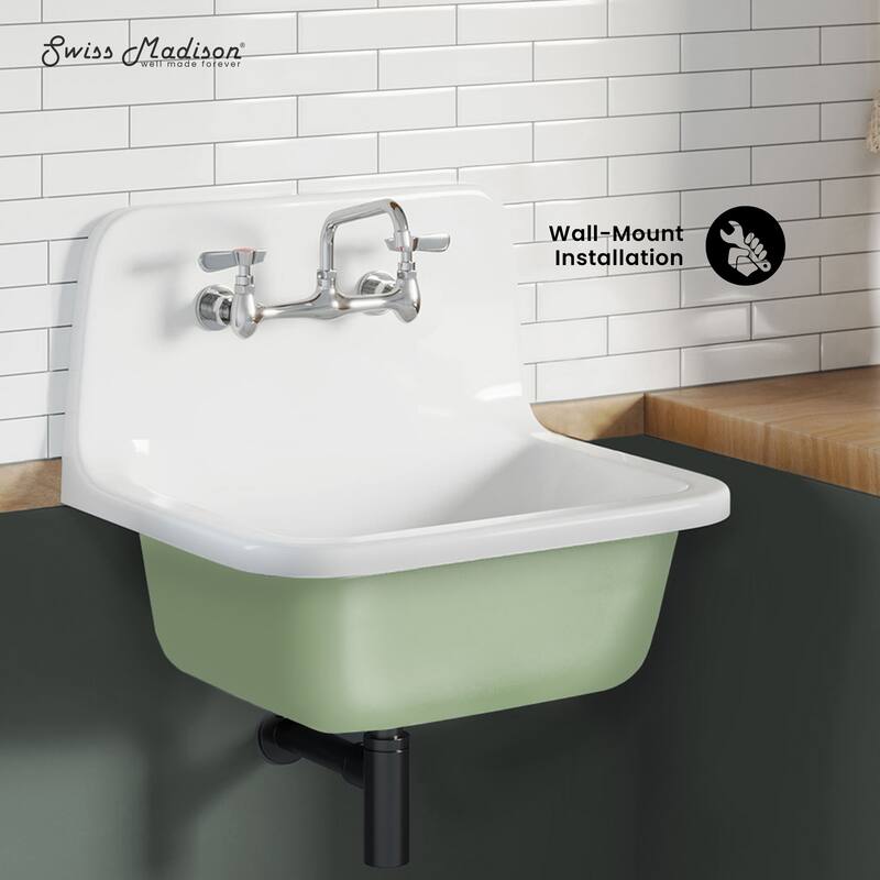 Loire 22" Cast Iron Rectangle Wall-Mounted Sink In Glossy Sage - 22