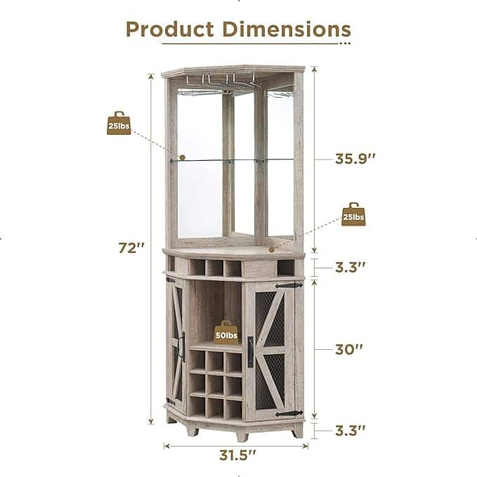 Farmhouse Corner Bar Storage Cabinet, Wine Bar Cabinet, Bar Cabinet