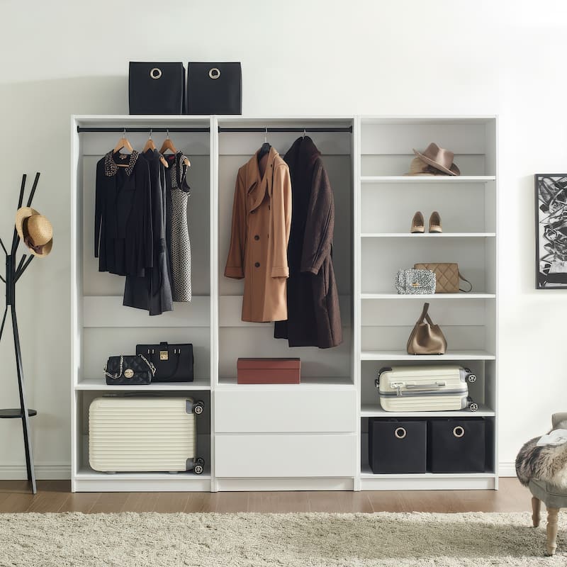 Prosper White Freestanding Walk in Wood Closet System - 94.2"W x 15.7"D x 83" H