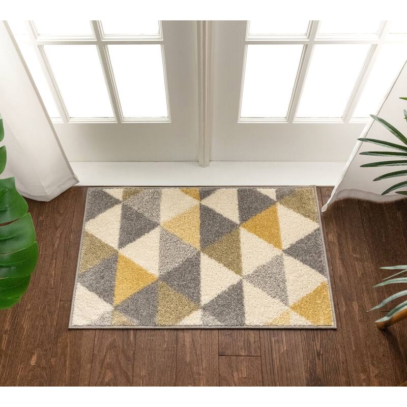 Well Woven Melbourne Modern Abstract Gold Grey Mat Accent Rug - 2' x 3'