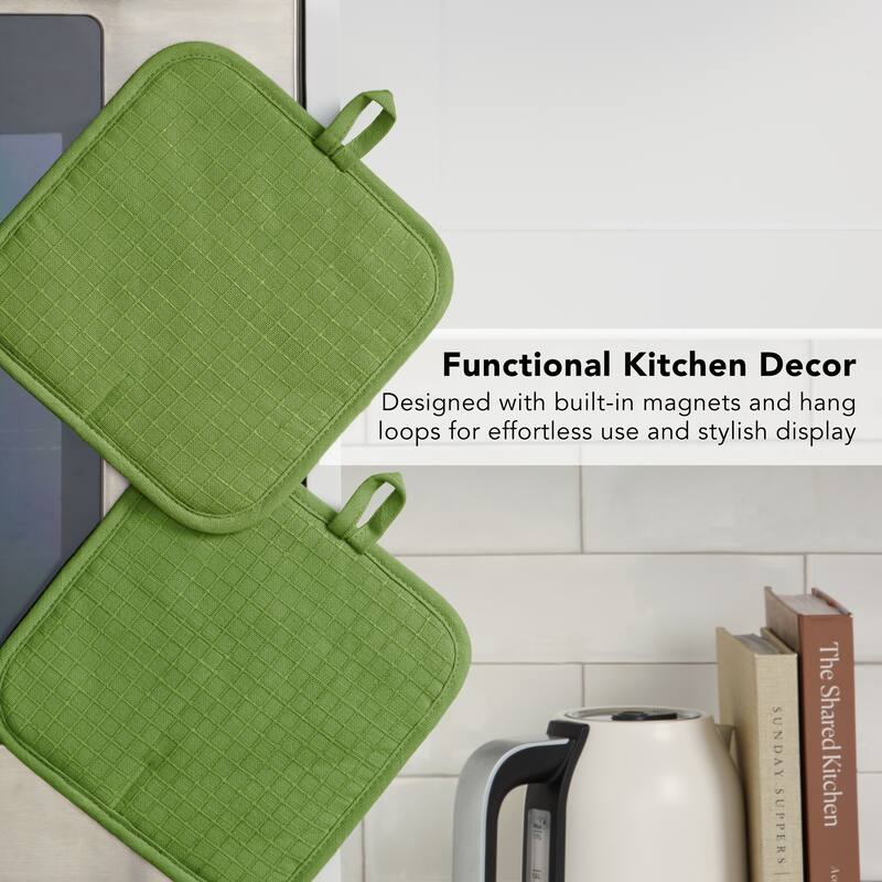 KITCHENAID Gourmet Series Gridlines Pot Holders 2-Pack Set, Heat Resistant up to 600°F, Soft Silicone Grip, Magnetic Cuff