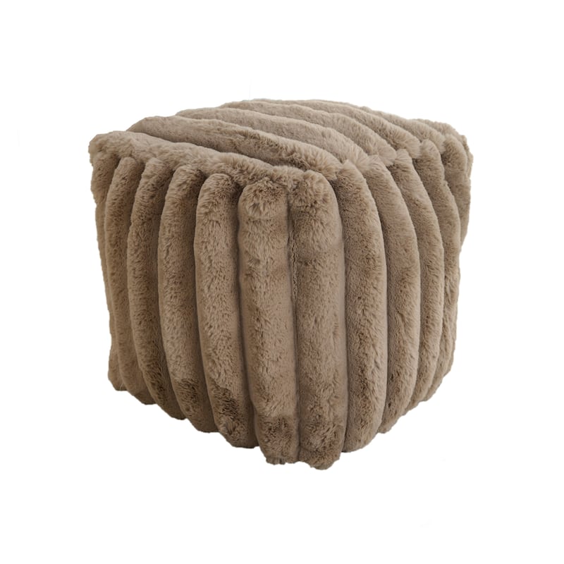 Madrid Collection Ultra Soft Ribbed Faux Fur Indoor Pouf - Taupe