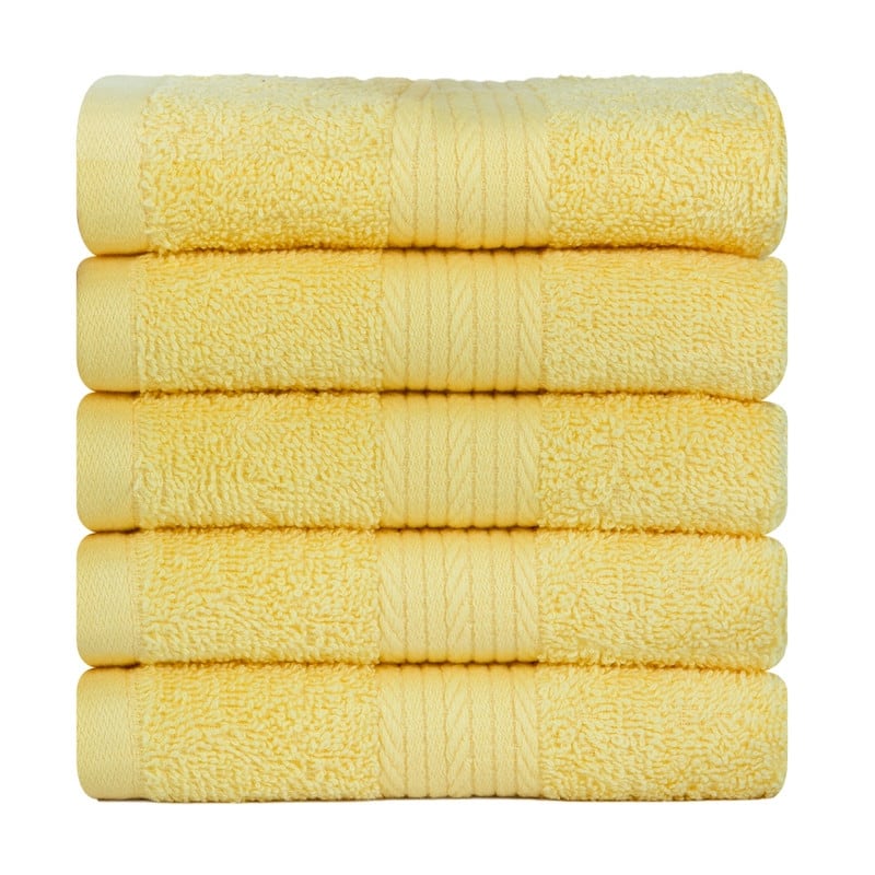 Pure Cotton 600 GSM Absorbent Washcloths 12x12 Inch by Ample Decor - 5 Pcs - Yellow