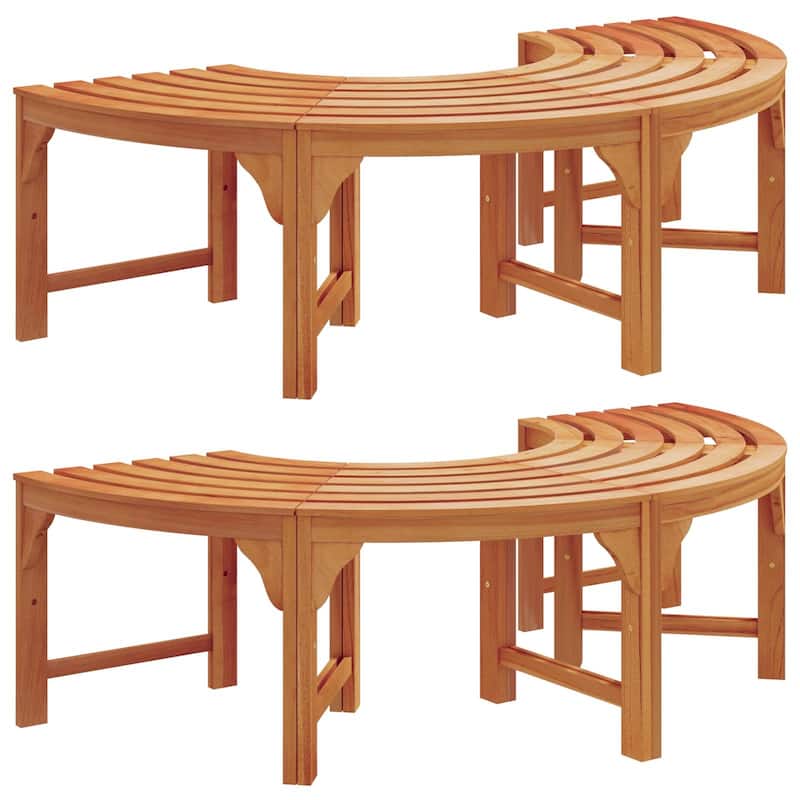vidaXL Outdoor Tree Bench 160 cm Solid Wood Eucalyptus - 63 x 31.5 x 17.7 in