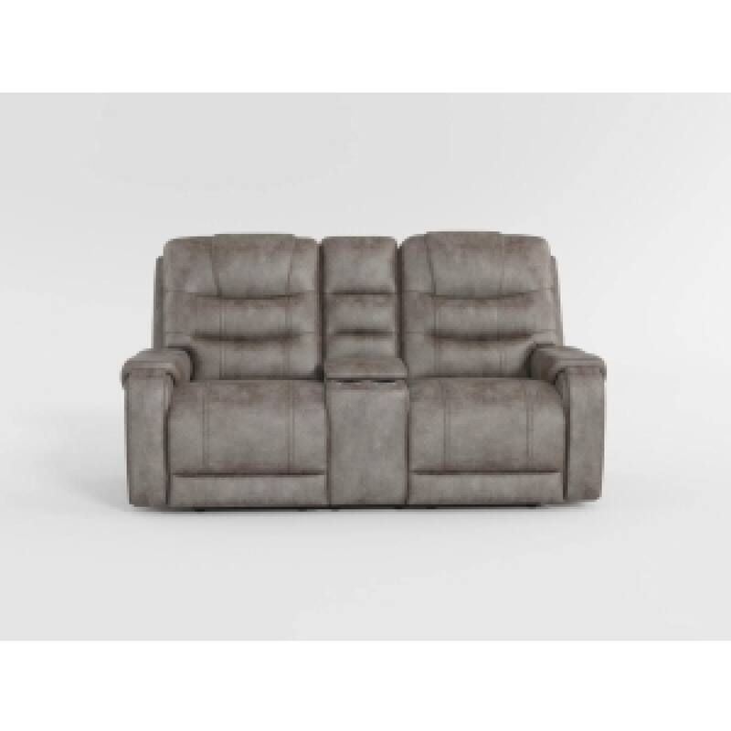 Erron Manual Double Recliner Loveseat with Console, Gray Brown 77 Inch