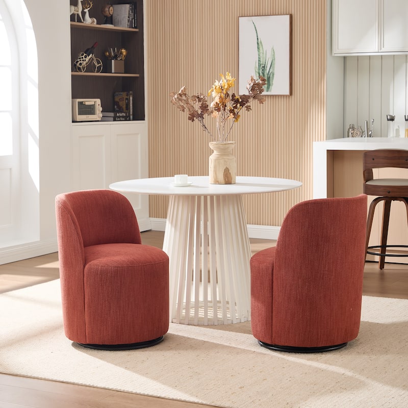 Set Of 1 Upholstered Barrel Chair, Mid Century Modern Round Linen Dining Chair, 360 Degree Swivel Side Chair for Dining Room