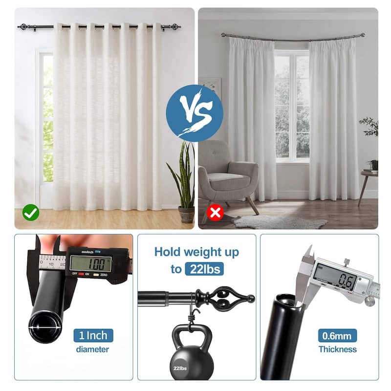 1-inch Diameter Portia Adjustable Single Drapery Curtain Rod