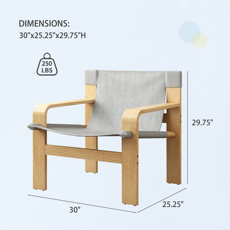 GDFStudio - Oak Wood Frame Linen Fabric Armchair for Living Room, Bedroom, Balcony