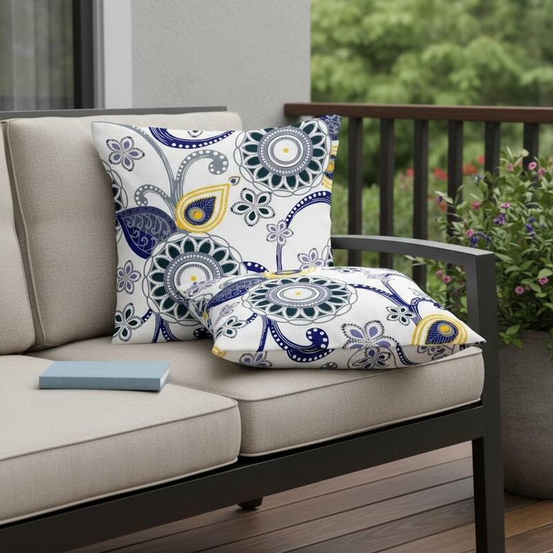 HomeRoots Set of Two 16" X 16" Blue and White Blown Seam Floral Indoor Outdoor Throw Pillow - 16.00' X '16.00' X '5.00 - Blue/White - 16.00' X '16.00' X '5.00