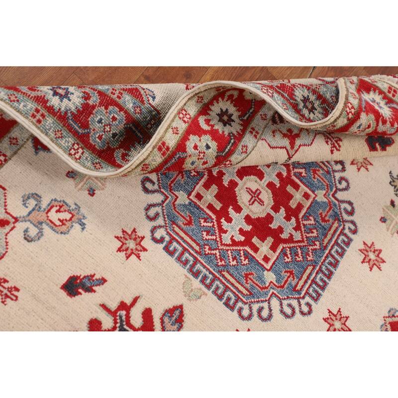 Geometric Beige Kazak Foyer Rug Hand-Knotted Wool Carpet - 3'5" x 5'0"