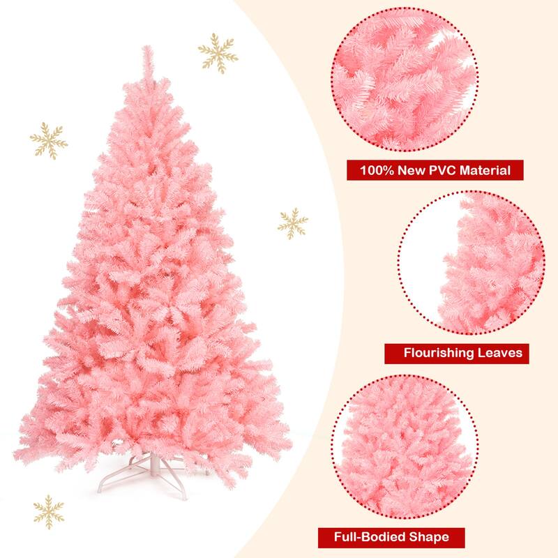 Gymax 6ft Pink Artificial Christmas Tree Hinged Spruce Full Tree w/ - See Details
