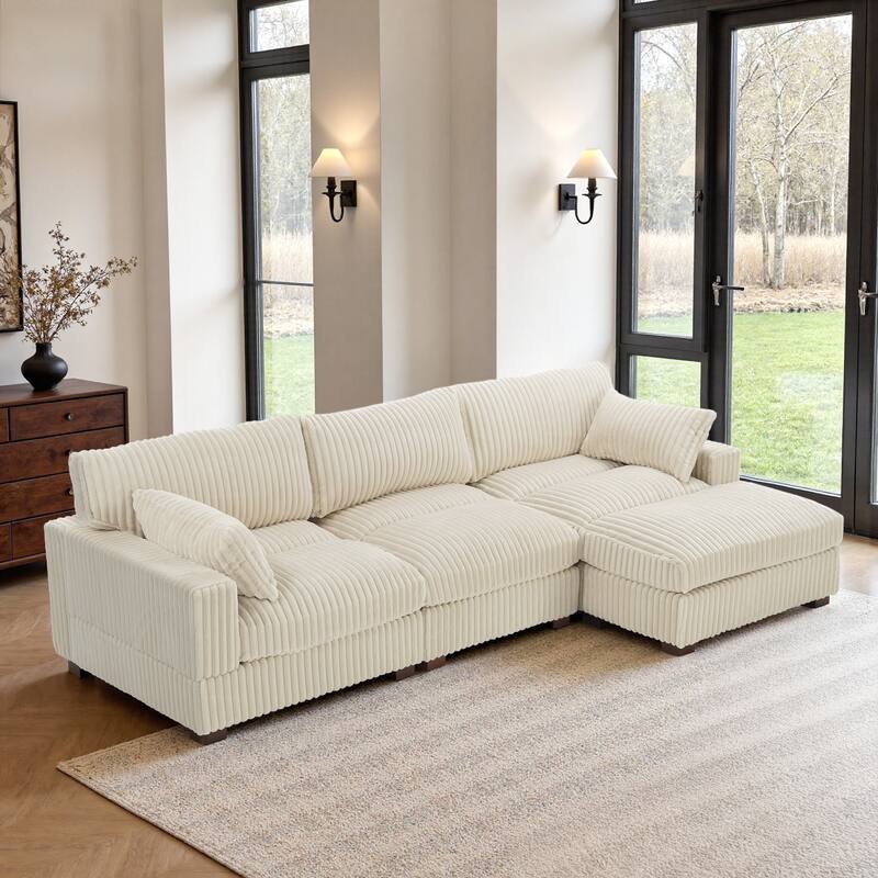 Upholstered Plush Flannel Modular Sectional Sofa with Pillows,Ajustable Headrest