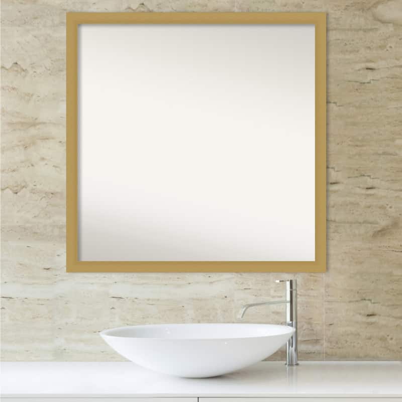 Non-Beveled Bathroom Wall Mirror - Grace Brushed Gold Narrow Frame