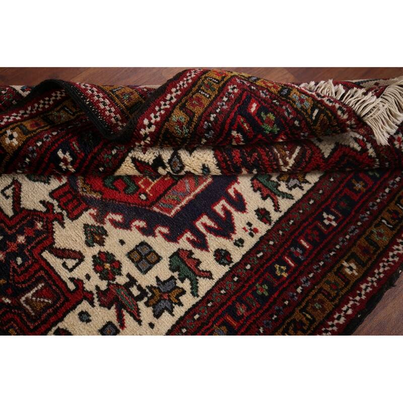 Tribal Gharajeh Persian Runner Rug Handmade Beige Wool Carpet - 2'7"x 9'7"