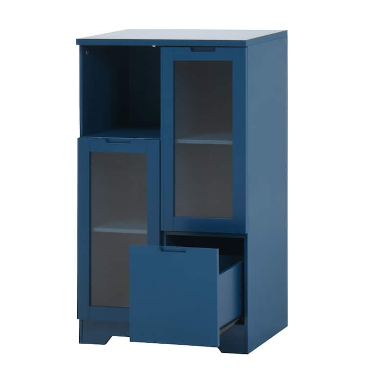 Wooden Floor Cabinet with 2 Glass Doors and 2 Storage Space