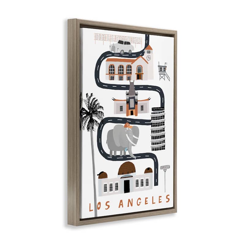 Stupell Los Angeles Whimsical Travel City Framed Floater Canvas Wall Art Design By Carla Daly