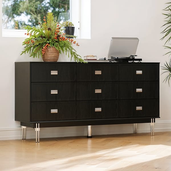12 drawer black dresser Fanral Dresser for Bedroom with 12 Drawers,Wood Metal Handle Closet Storage Cabinet,Wide TV Stand Chests of Drawers,Black Dresser, Adult Unisex, Size: