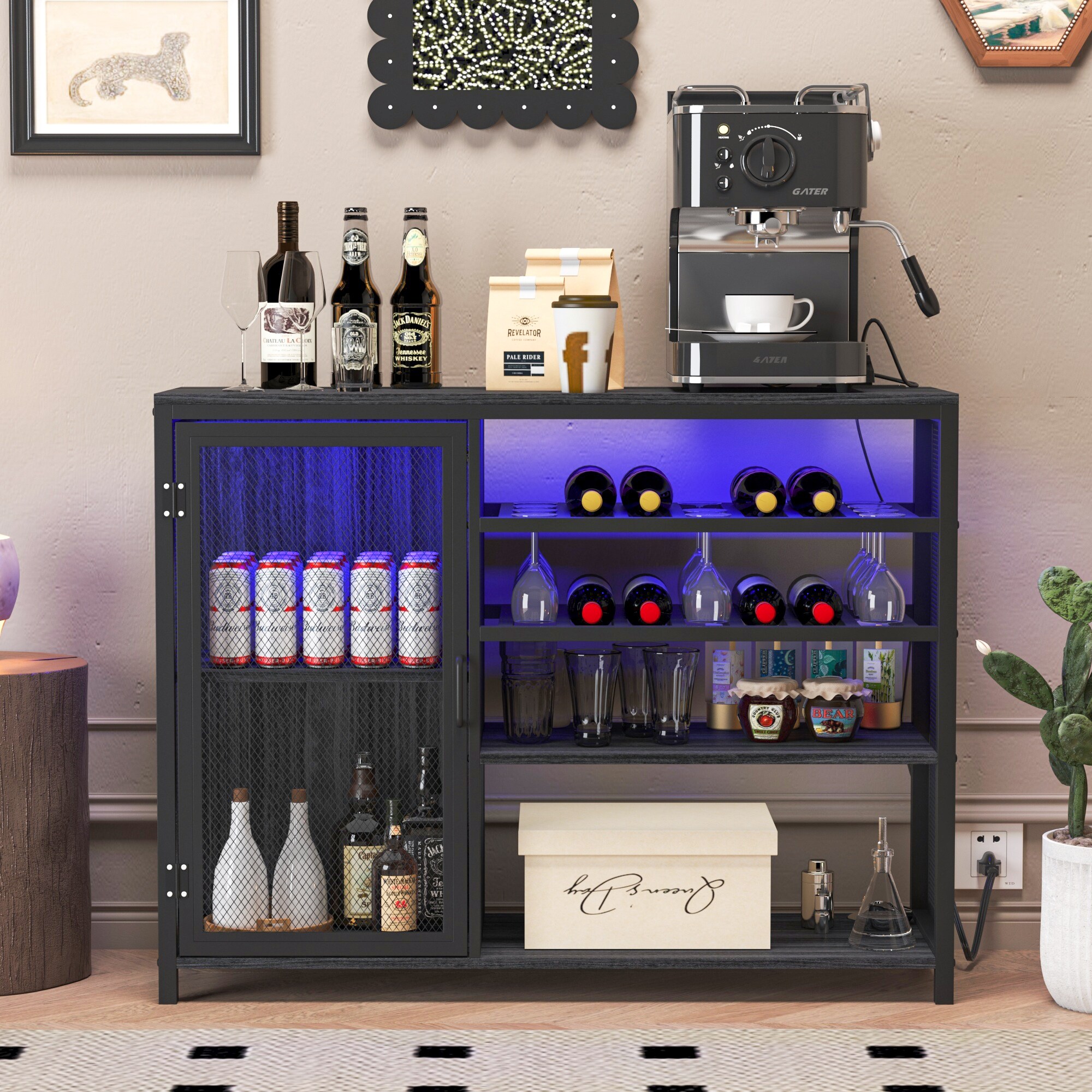 Bar Cabinet Wine Bar Cabinet Liquor Storage Credenza Sideboard with Wine Racks Stemware Holder With UAB socket Metal bracket Bed Bath Beyond 40745369
