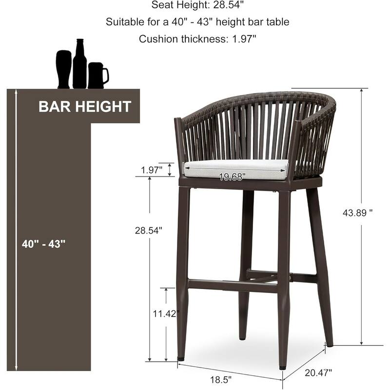 PURPLE LEAF Outdoor Bar Stools Set of 2 Patio Metal Modern Wicker Bar Chairs Woven Aluminum Barstools