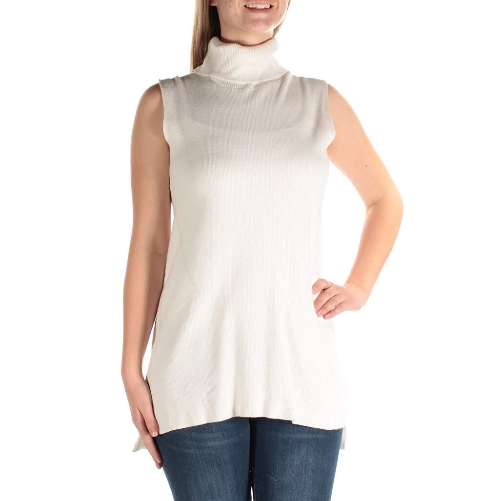 white turtleneck sleeveless top