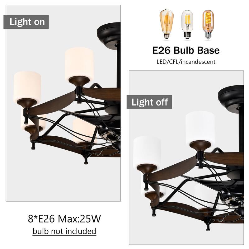 Classic Ceiling Fan Light with Lighting and 6 Speed Settings, Reversible DC Motor for Bedroom and Living Room
