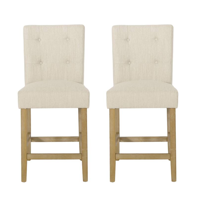 Button Tufted 26 Inch Counter Stools, Set Of 2 - Beige