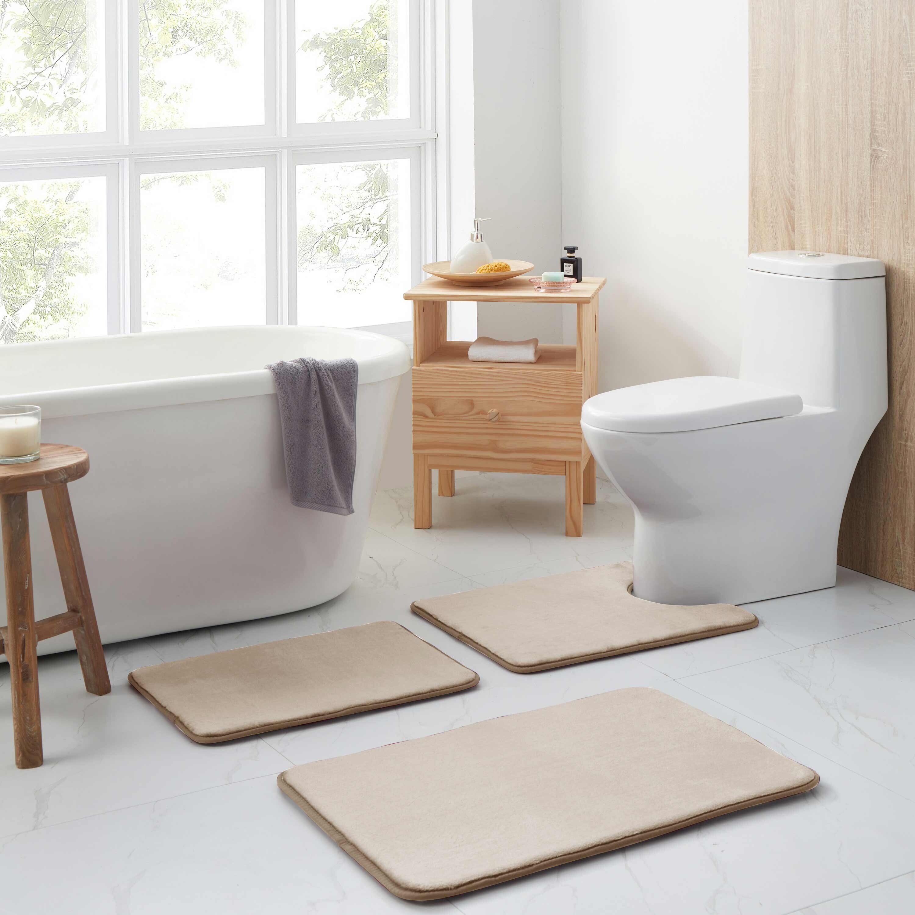 Non Slip Soft Absorbent Bath Toilet Pedestal Memory Foam Mat Set Bathroom Rugs 