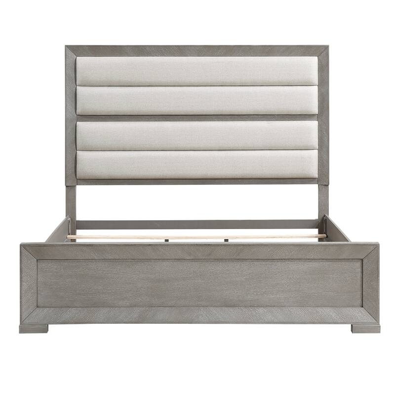 Upholstered Headboard Bed 1pc Gray Finsh