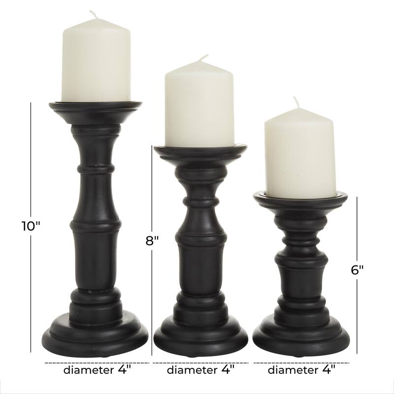 Mango Wood Turned Style Pillar Decorative Candle Holder - Set of 3 White, Black, Gold - Roche River Decor