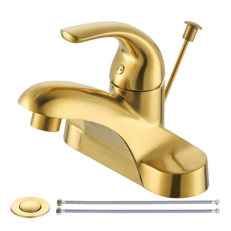 WOWOW 4 in. Centerset Single-Handle Low Arc Bathroom Faucet with Drain Kit - Brushed Gold