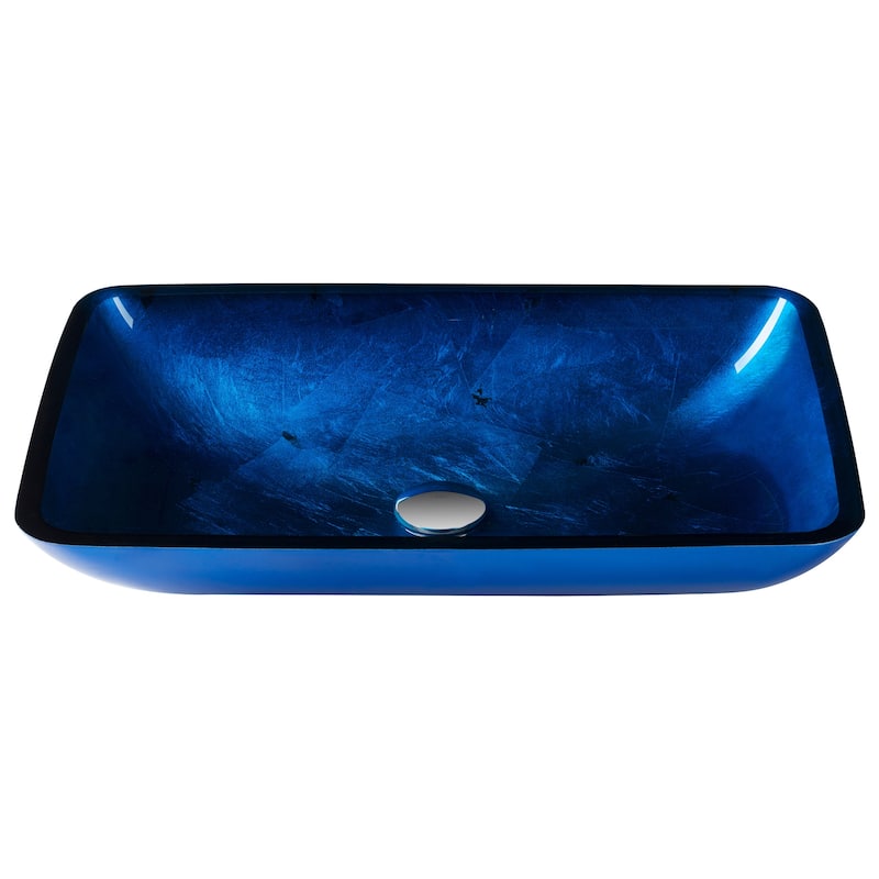 KRAUS Irruption Blue 22 in. Rectangle Glass Glass Vessel Bathroom Sink