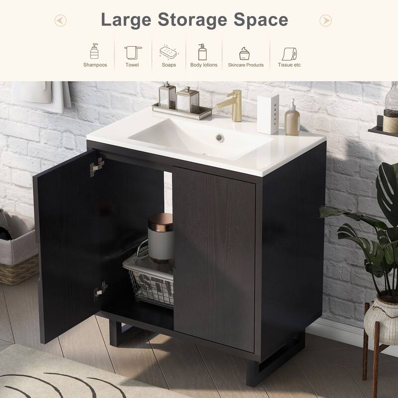 Bathroom Vanity with Sink, Floor Standing Wooden Storage Cabinet, Freestanding Bathroom Vanity with 2 Soft-Closed Doors