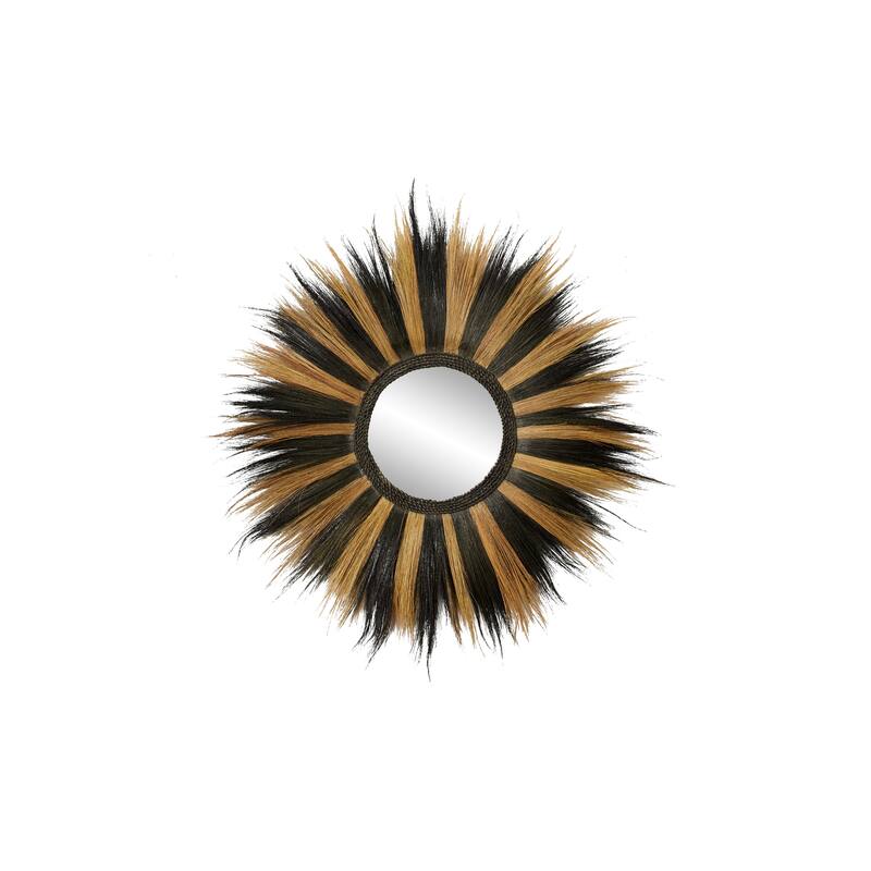 Brown Dried Plant Tribal Inspired Sunburst Grass Room Wall Mirror with Coiled Rope Center - 45 x 2 x 45Round