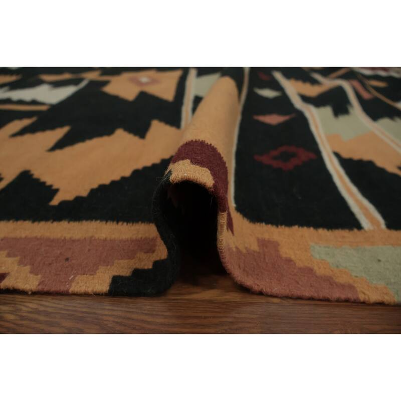 Hand Woven Oriental 100% Wool Carpet Southwestern Tribal Black Kilim Area Rug - 13' 1'' X 9' 10''