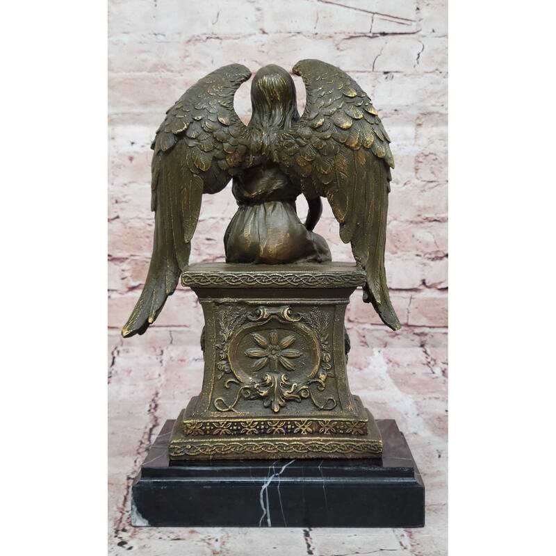Seated Angel Bronze Sculpture By A. Moreau - Allegorical Guardian Angel Art