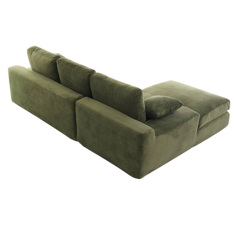 L-shape Corduroy Chaise Sectional Sofa with Thick Cushions and Pillows