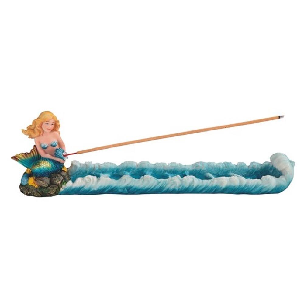 Q-Max 11.75"W Turquoise Mermaid Incense Burner Incense Sticks Holder Fantasy Decoration Figurine