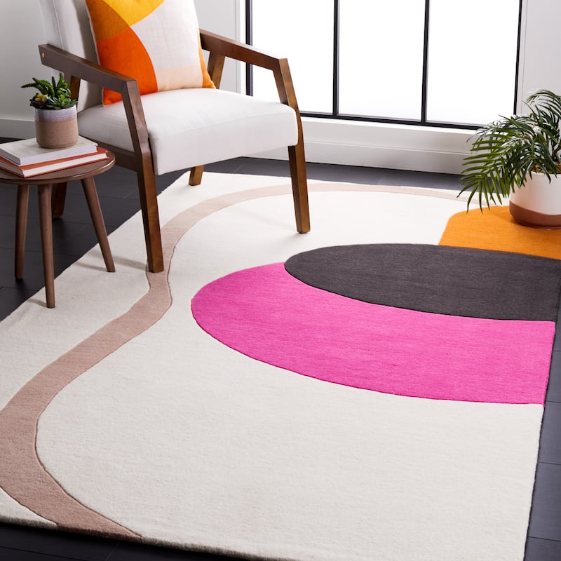 SAFAVIEH Handmade Fifth Avenue Evgenia Modern Abstract New Zealand - 5' x 8' - Ivory/Pink - Rectangle