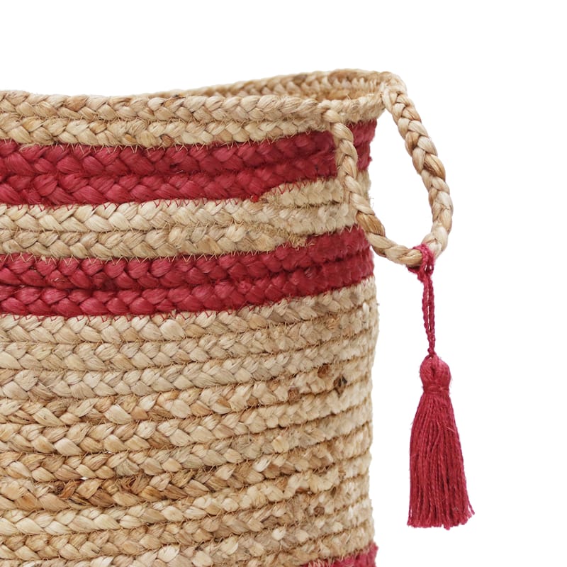 Sevita Double Striped Jute Hand-Stitched Storage Basket with Handles