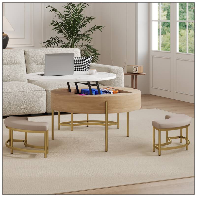 Modern Round Lift-Top Coffee Table with Storage